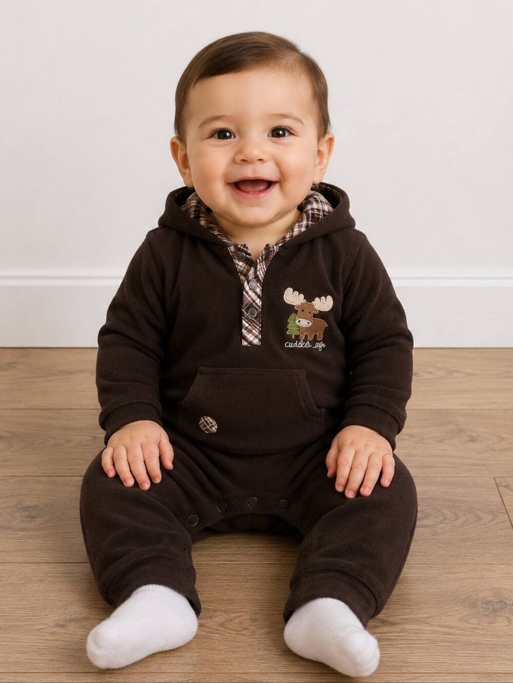 9m Carter's Fleece Hooded Moose Romper